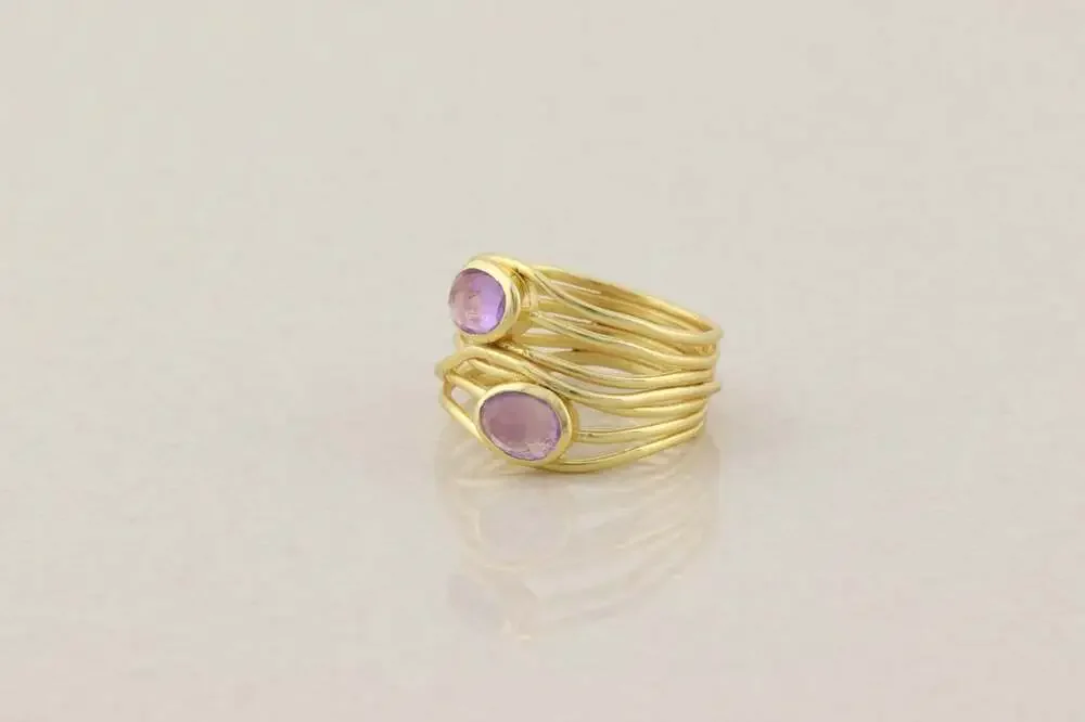 18k Gold Over Sterling Silver Natural Amethyst Ring Size 9 1/4